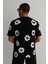 Ön ve Arka Baskılı Oversize Bisiklet Yaka T-Shirt- Siyah 2