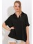 Siyah Oversize Polo Yaka Örme Bluz 0486 1