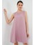 2444 Mini Keten Elbise - Pembe 1