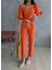 Keten Crop Karpuz Kol Bluz-Pantolon Hasır Kemerli - Orange 3