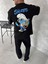 Ön ve Arka Baskılı Oversize Bisiklet Yaka T-Shirt- Siyah 3