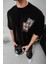 Erkek Baskılı Oversize T-Shirt - Siyah 2
