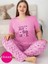 Kadın Bisiklet Yaka Düğmesiz Battal Kesim Viskon Yazlık Kısa Kol Cepli Büyük Beden Pijama Takımı 2