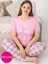 Kadın Bisiklet Yaka Düğmesiz Battal Kesim Viskon Yazlık Kısa Kol Cepli Büyük Beden Pijama Takımı 2