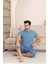 Erkek Bisiklet Yaka 3 Düğmeli Ekose Desen Modal Kısa Kol Cepli Kapri Pijama Takımı 5