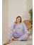 Büyük Beden Viskon Kumaş Uzun Kollu Lila Pijama Takımı -7330 2