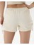 Kadın Krem Çift Katlı Büzgülü Şort - Organik Pamuk ve EcoVero™ Viskoz, Yüksek Bel, Arka Cepli, Yandan Büzgülü, Spor ve Günlük Yazlık Mini Şort 2