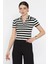 Polo Yaka Yarım Fermuarlı Çizgi Desenli Tişört P-00016213 1