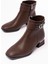 RM-502 Kahverengi Toka Aksesuarlı Topuklu Fermuarlı Günlük Kadın Bot 4