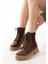 2051-298 Kahverengi Düz Topuklu Bağcıklı Lastikli Günlük Kadın Bot 2