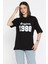 Kadın Ön Baskılı Bisiklet Yaka Oversize Tişört P-00016171 1
