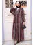 Leopar Desenli Bordo Tesettür Elbise 52942BR 1