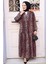 Leopar Desenli Bordo Tesettür Elbise 52942BR 2