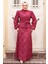 Desenli Bordo Tesettür Elbise 5298BR 1