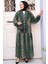 Leopar Desenli Yeşil Tesettür Elbise 52942Y 3