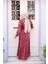 Desenli Bordo Tesettür Saten Elbise 52921BR 4