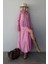 Pembe Çizgili Düğmeli Uzun Elbise MG2392 1