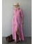 Pembe Çizgili Düğmeli Uzun Elbise MG2392 2