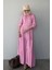 Pembe Çizgili Düğmeli Uzun Elbise MG2392 3