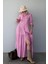Pembe Çizgili Düğmeli Uzun Elbise MG2392 4