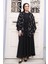 Desenli Siyah Tesettür Ikili Kimono Takım 12892S 2