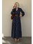Lacivert Çizgili Düğmeli Uzun Elbse MG2392 4