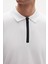 Slim Fit Beyaz Pike Dokulu Yarım Fermuarlı Polo Yaka T-Shirt 4EC14ORTFRPLO 2