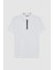 Slim Fit Beyaz Pike Dokulu Yarım Fermuarlı Polo Yaka T-Shirt 4EC14ORTFRPLO 5