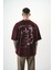 Erkek Divided Personas Baskılı Yıkamalı Oversize T-Shirt Bordo 1