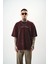 Erkek Divided Personas Baskılı Yıkamalı Oversize T-Shirt Bordo 2