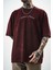 Erkek Divided Personas Baskılı Yıkamalı Oversize T-Shirt Bordo 5
