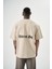 Erkek Sidereal Nakışlı Oversize T-Shirt Bej 3