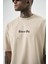 Erkek Sidereal Nakışlı Oversize T-Shirt Bej 4