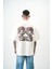 Erkek 22 Baskılı Yarım Fermuarlı Oversize T-Shirt Bej 1