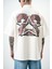 Erkek 22 Baskılı Yarım Fermuarlı Oversize T-Shirt Bej 4