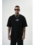Erkek Res'cue Baskılı Oversize T-Shirt Siyah 2