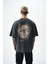 Erkek Eyes Baskılı Yıkamalı Oversize T-Shirt Siyah 3
