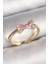 Pirinç Gold Renk Pembe Zirkon Taşlı Kalp Fiyonk Model Kadın Yüzük 1