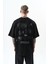 Erkek Eyes Baskılı Oversize T-Shirt Siyah 1