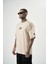 Erkek 22 Yazılı Nakışlı Oversize T-Shirt Bej 3