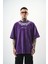 Erkek Ephemeral Baskılı Yıkamalı Oversize T-Shirt Mor 2