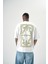 Erkek Ornaments Baskılı Oversize T-Shirt Beyaz 1