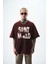 Erkek Star Baskılı Yıkamalı Oversize T-Shirt Bordo 1