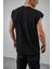 Erkek Basic Sıfır Kol Oversize T-Shirt Siyah 4