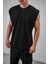 Erkek Basic Sıfır Kol Oversize T-Shirt Siyah 5