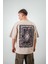 Erkek Otantik Desenli Yazı Detaylı Oversize T-Shirt Saks 1