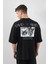 Erkek David Of Michel Baskılı Oversize T-Shirt Siyah 1
