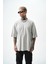 Erkek Etiket Detaylı Yıkamalı Oversize T-Shirt Gri 4