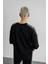 Erkek Feel Inside Yazı Detaylı Şeritli Oversize T-Shirt Siyah 2