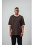 Erkek Lastik Kol Detaylı Oversize Triko T-Shirt Kahve 1